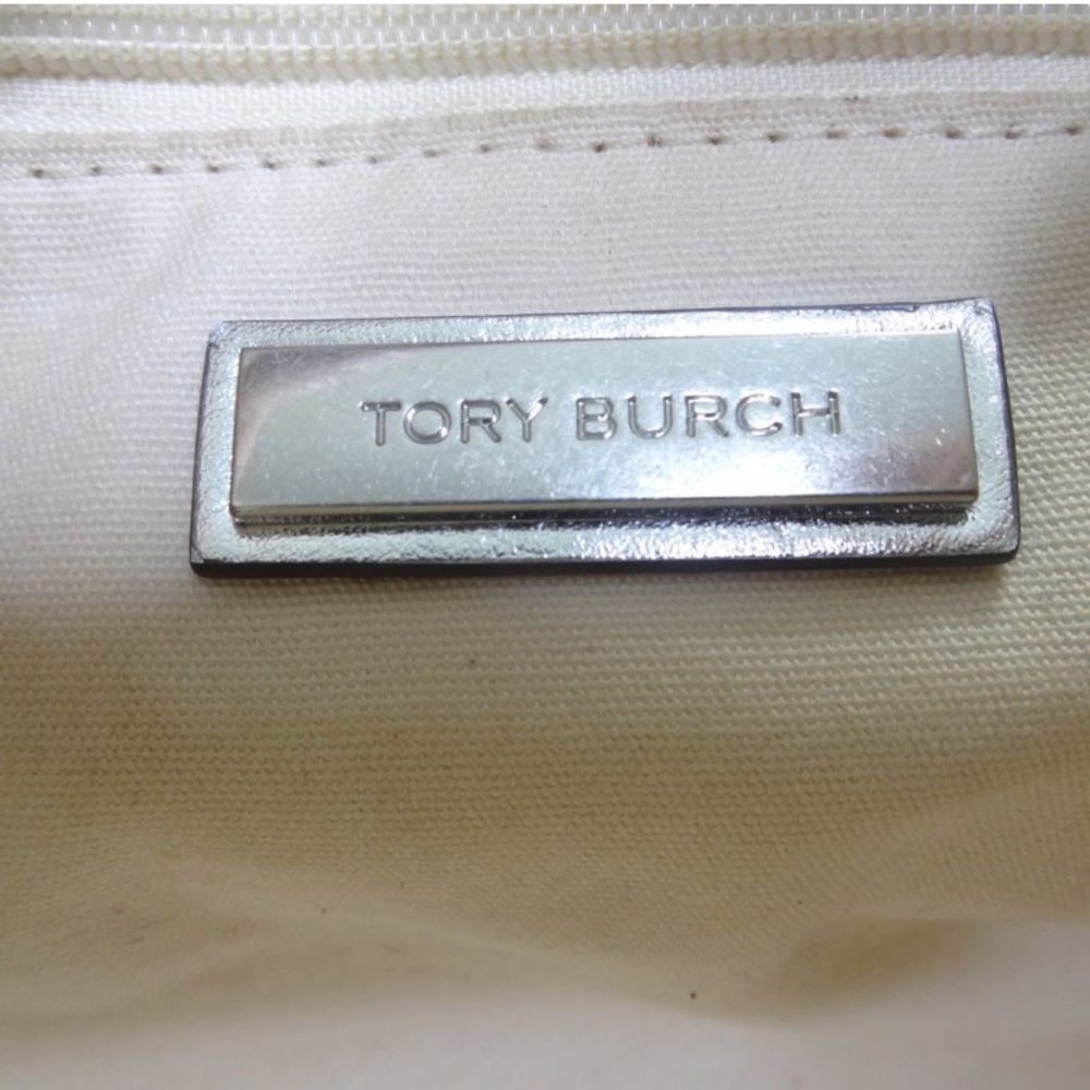Tory Burch Small Ella Natural Canvas Silver Leather Trim Tote Bag Purse - Picture 3 of 8